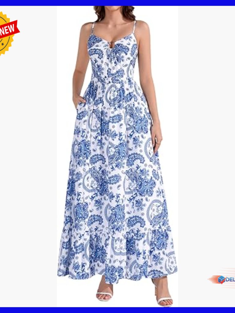 Floral Maxi Dress With Pockets, Smocked Bodice, Spaghetti Straps